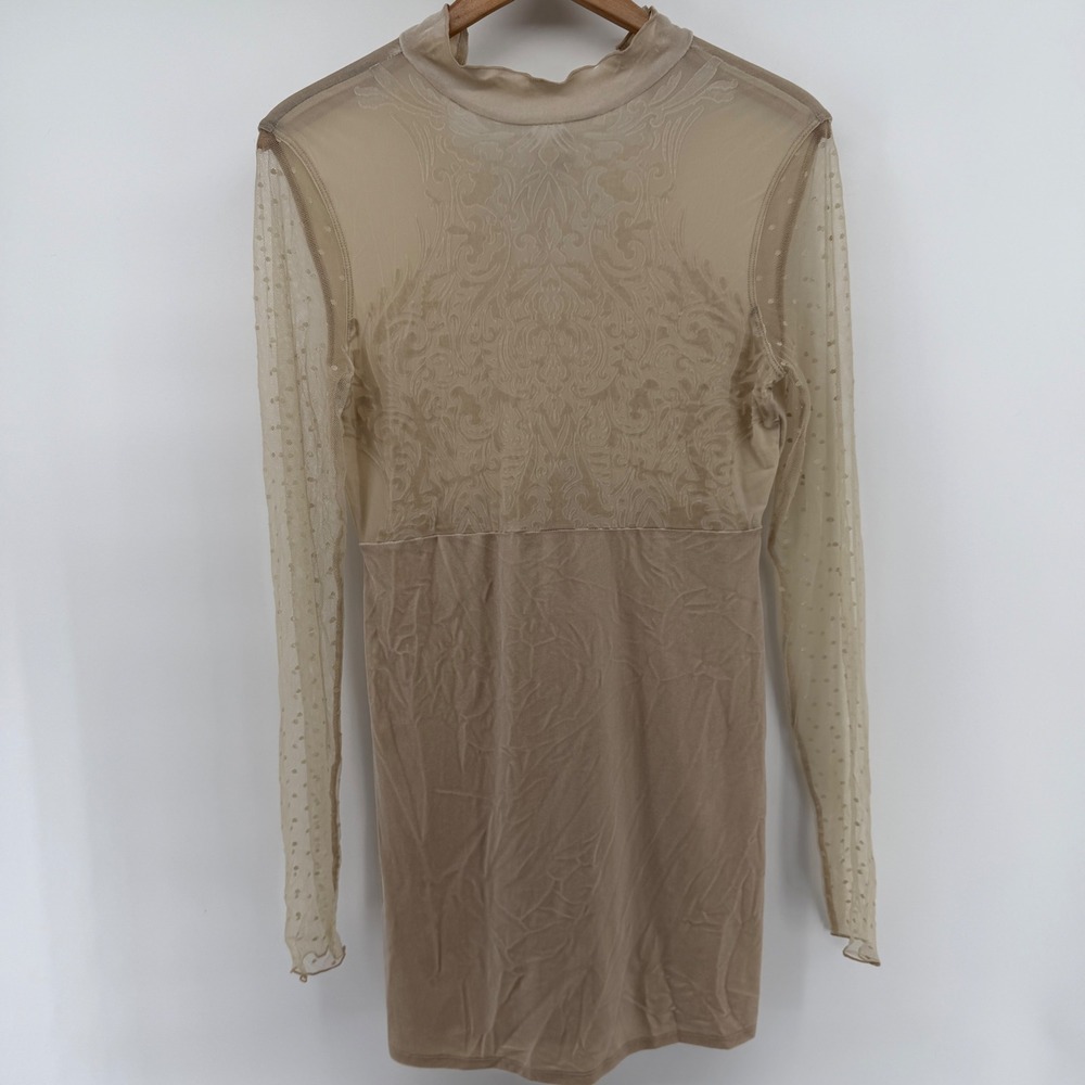Intimately Free People Ginger Burnout Bodycon Dress Beige Mesh Velvet Mini M